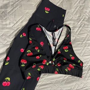 PINK cherry workout set bra full length leggings